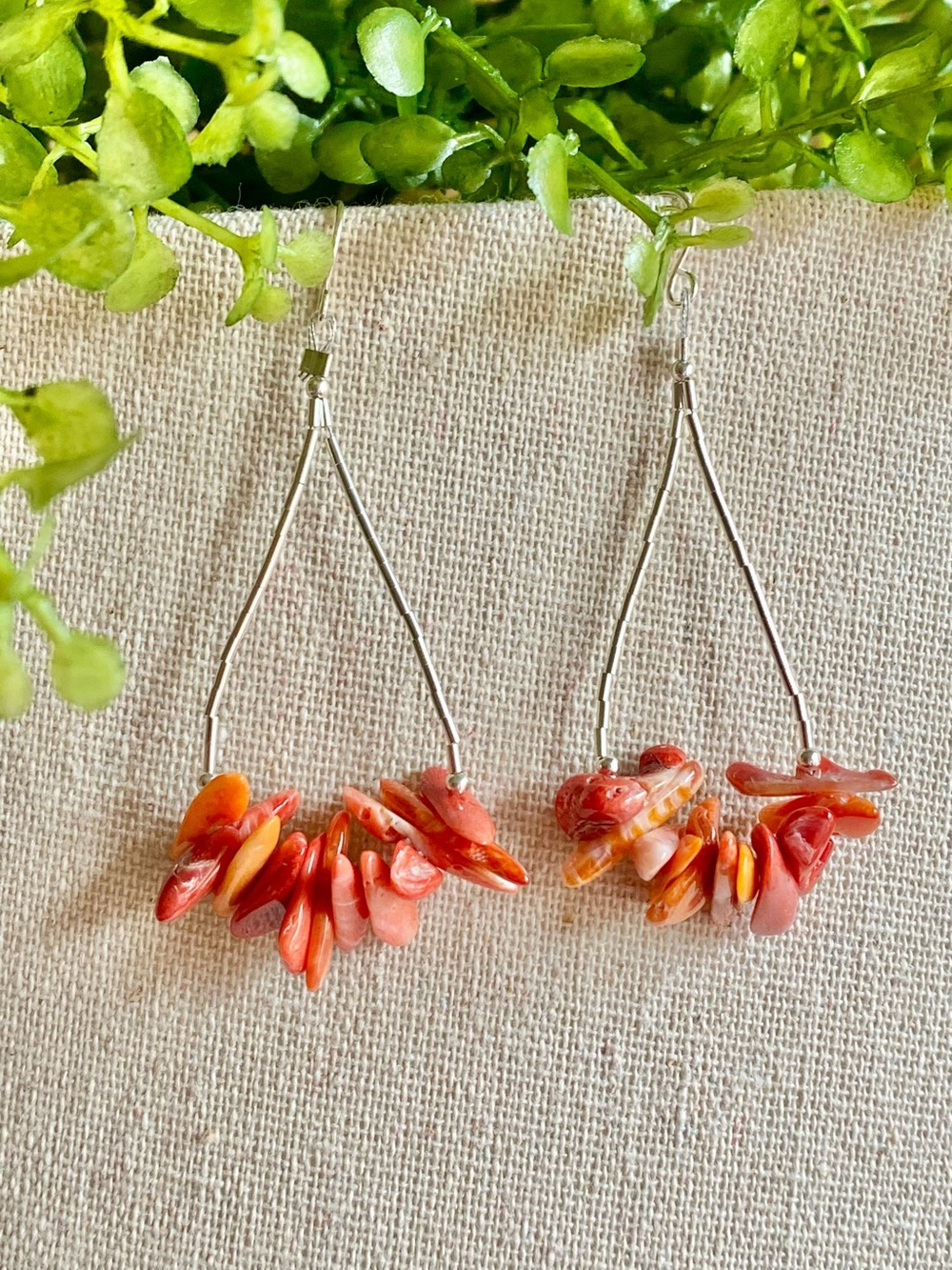 E27 Orange Spiny Oyster Liquid Sterling Silver Dangle Earrings | Size 2” drop